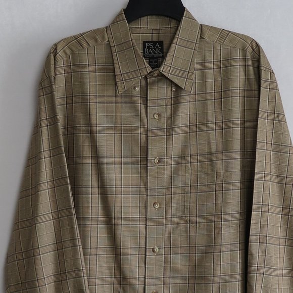 NWOT Jos. A. Bank Traveler's Collection Brown Plaid No-Wrinkle Shirt Size L - Picture 2 of 5